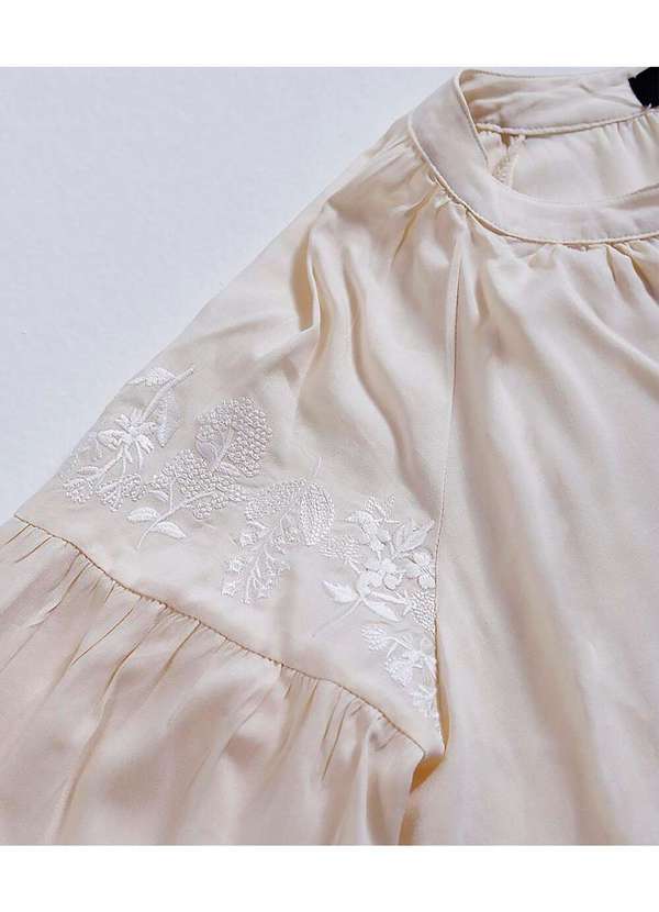 Sob - Blusa de Linho com Viscose Mangas Bordada Boho Bege 6