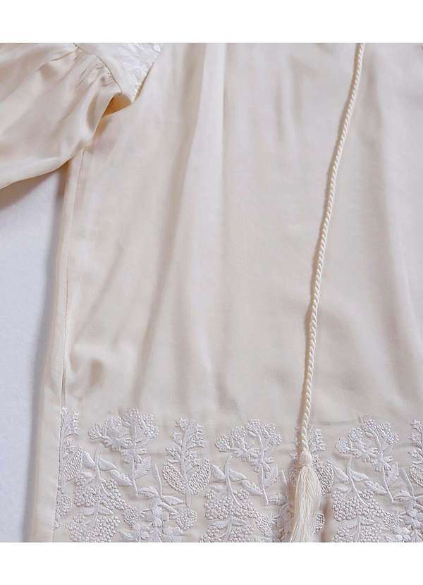 Sob - Blusa de Linho com Viscose Mangas Bordada Boho Bege 7