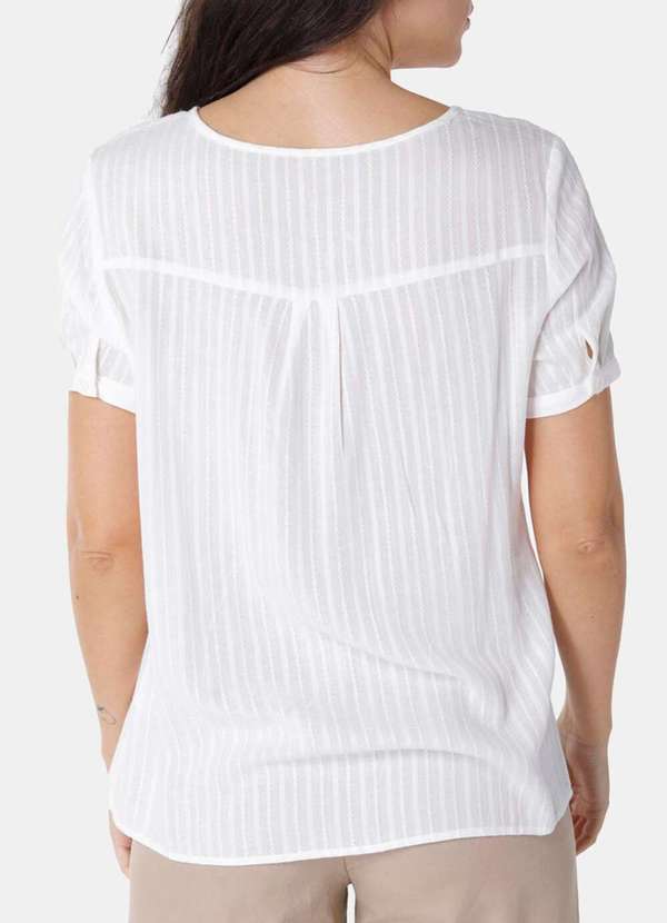 Sob - Blusa Branca de Viscose com Linho Manga Curta Pregas - Branca 4