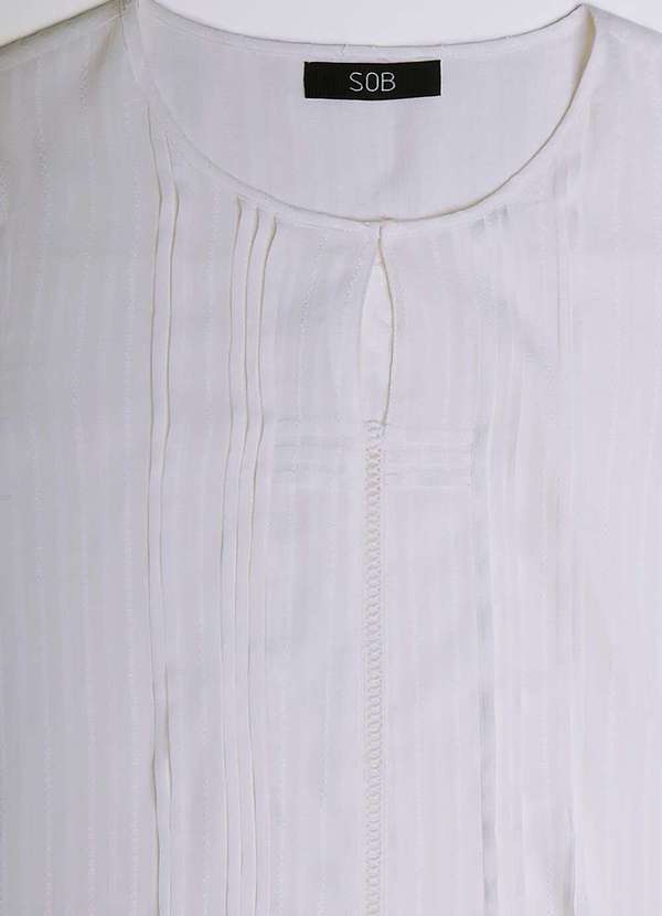 Sob - Blusa Branca de Viscose com Linho Manga Curta Pregas - Branca 6