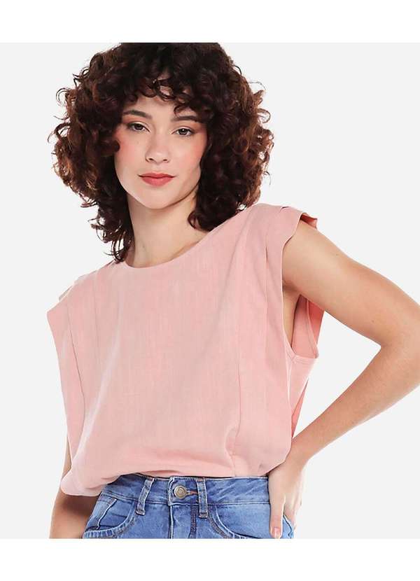 Sob - Blusa de Linho Manga Curta com Pregas Rosa