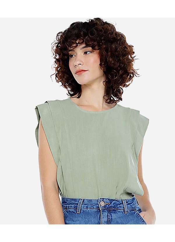 Sob - Blusa de Linho Manga Curta com Pregas Verde