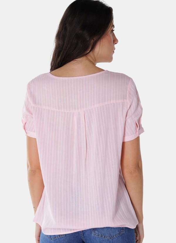 Sob - Blusa de Viscose com Linho Manga Curta Pregas - Rosa 3