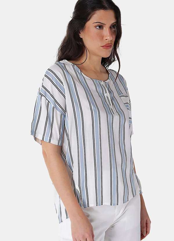 Sob - Blusa de Viscose com Mangas Listrada - Azul 2