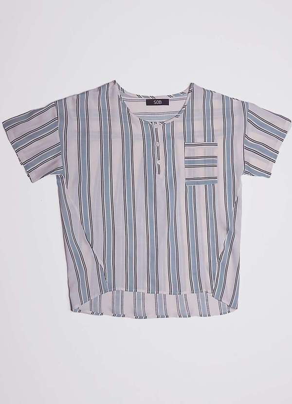 Sob - Blusa de Viscose com Mangas Listrada - Azul 3