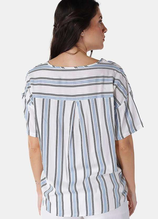Sob - Blusa de Viscose com Mangas Listrada - Azul 4