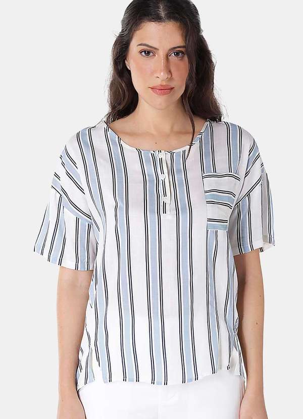 Sob - Blusa de Viscose com Mangas Listrada - Azul 6