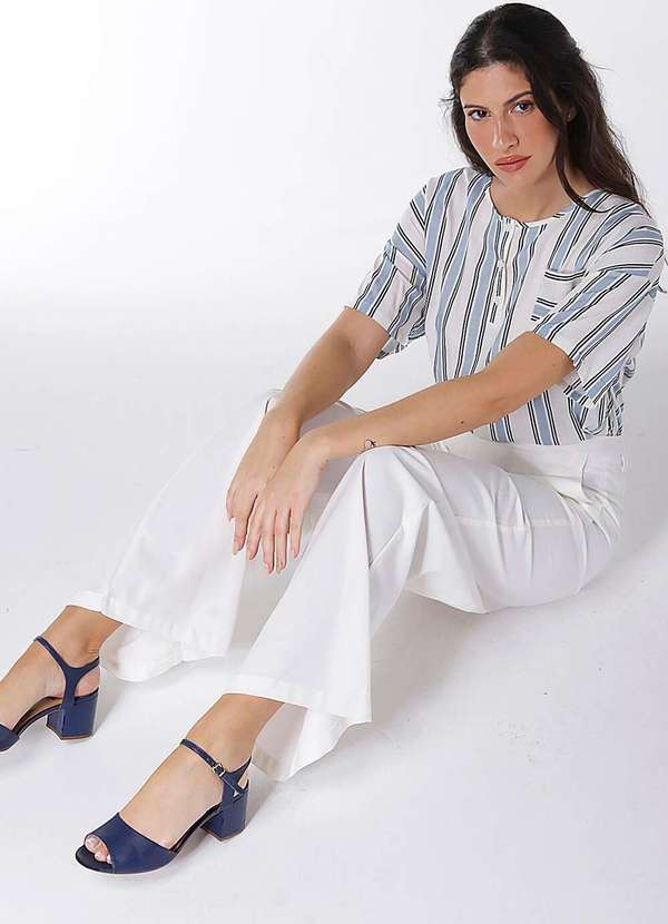 Sob - Blusa de Viscose com Mangas Listrada - Azul 7