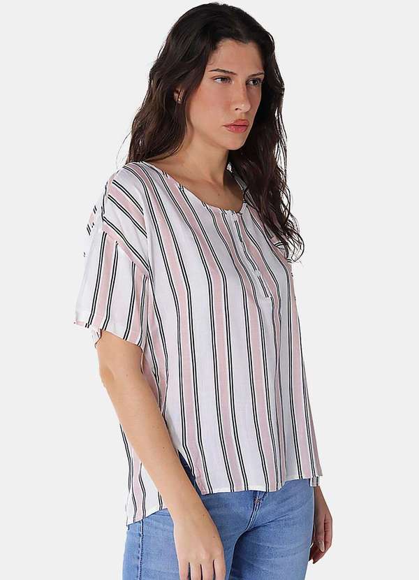 Sob - Blusa de Viscose com Mangas Listrada - Rosa 3