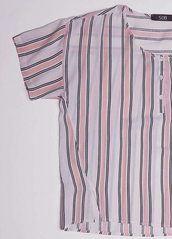 Sob - Blusa de Viscose com Mangas Listrada - Rosa 4