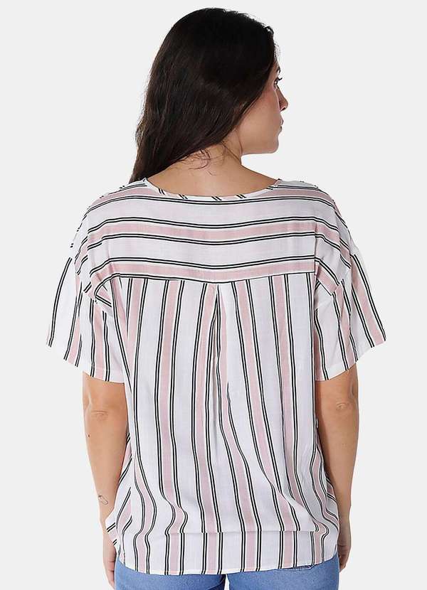 Sob - Blusa de Viscose com Mangas Listrada - Rosa 5
