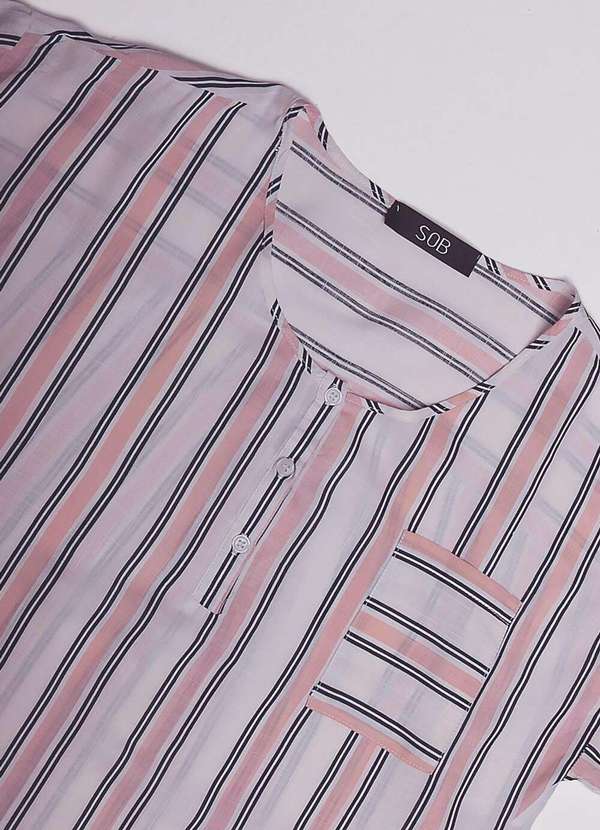 Sob - Blusa de Viscose com Mangas Listrada - Rosa 7
