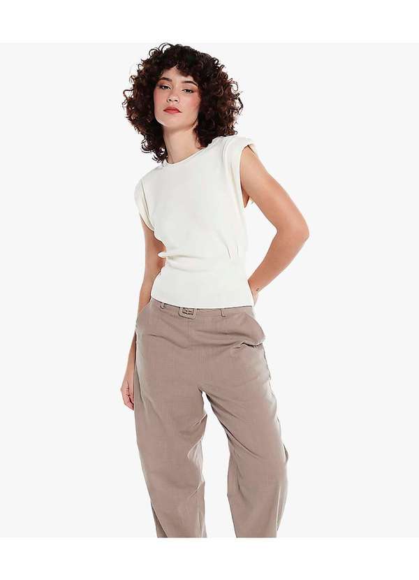 Sob - Blusa de Viscose com Ombreira Tricot Bege 5