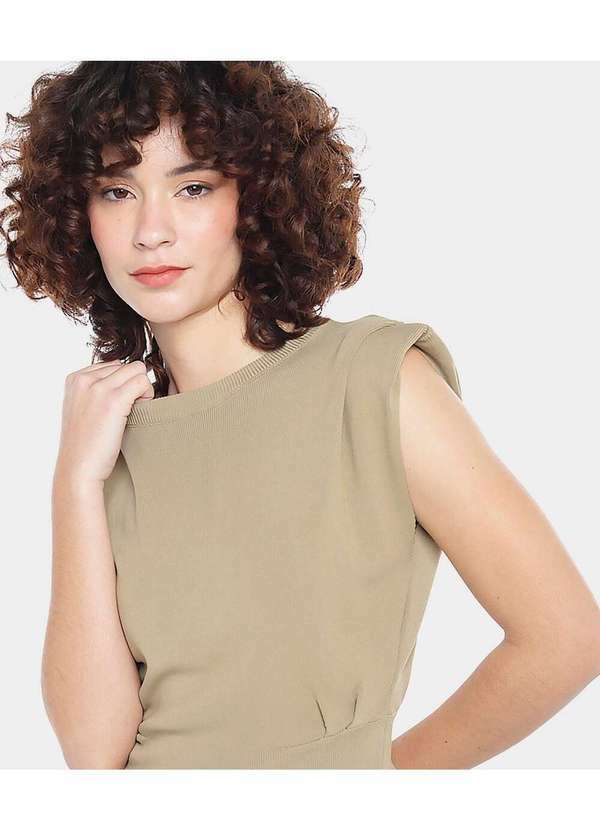 Sob - Blusa de Viscose com Ombreira Tricot Bege