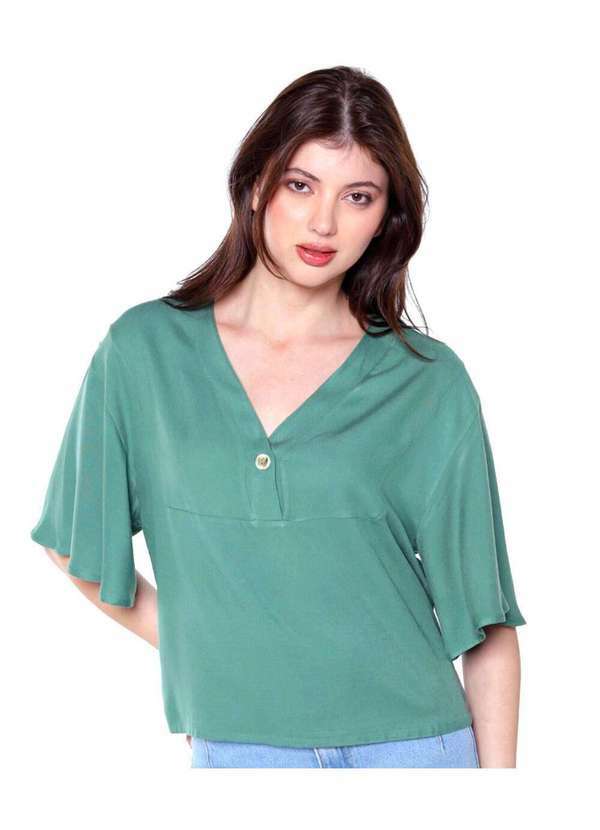 Sob - Blusa em Viscose com Mangas Solta Gola V Verde