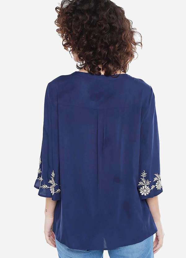 Sob - Blusa em Viscose Mangas Bordada Boho - Azul 3