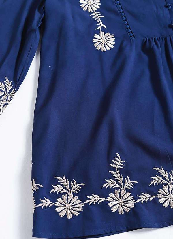 Sob - Blusa em Viscose Mangas Bordada Boho - Azul 6