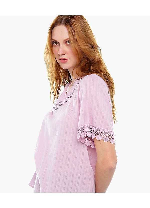Sob - Blusa Feminina em Algodão Lilás com Renda Sob - Lilás