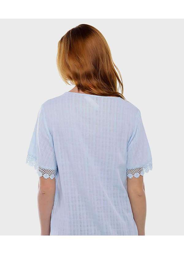 Sob - Blusa Feminina em Algodão Maquinetado Azul Clara com Renda Sob - Azul 3