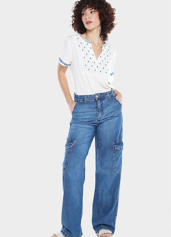 Sob - Blusa Feminina em Viscose Manga Curta Bordada - Branco 3