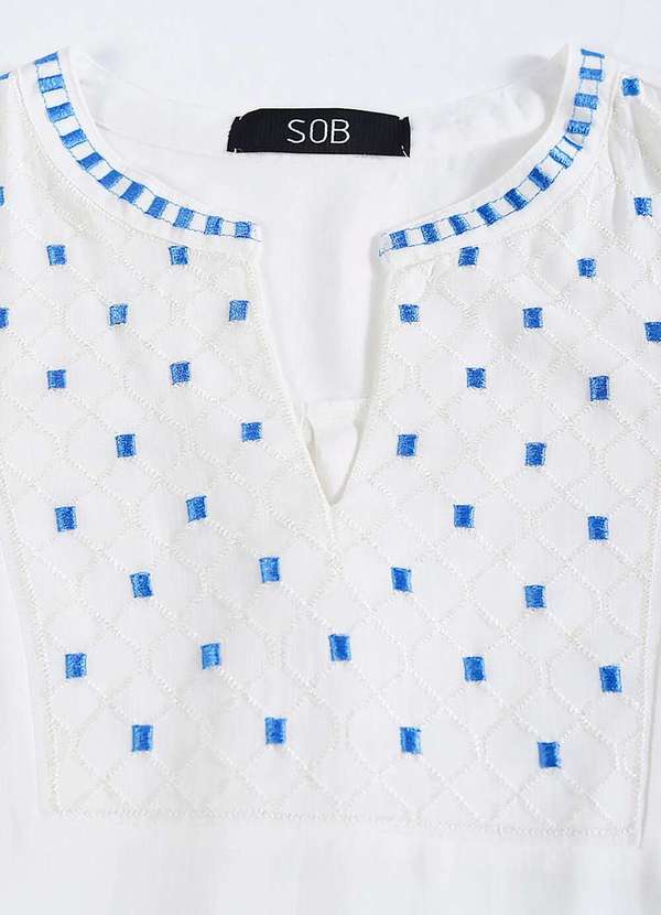 Sob - Blusa Feminina em Viscose Manga Curta Bordada - Branco 6