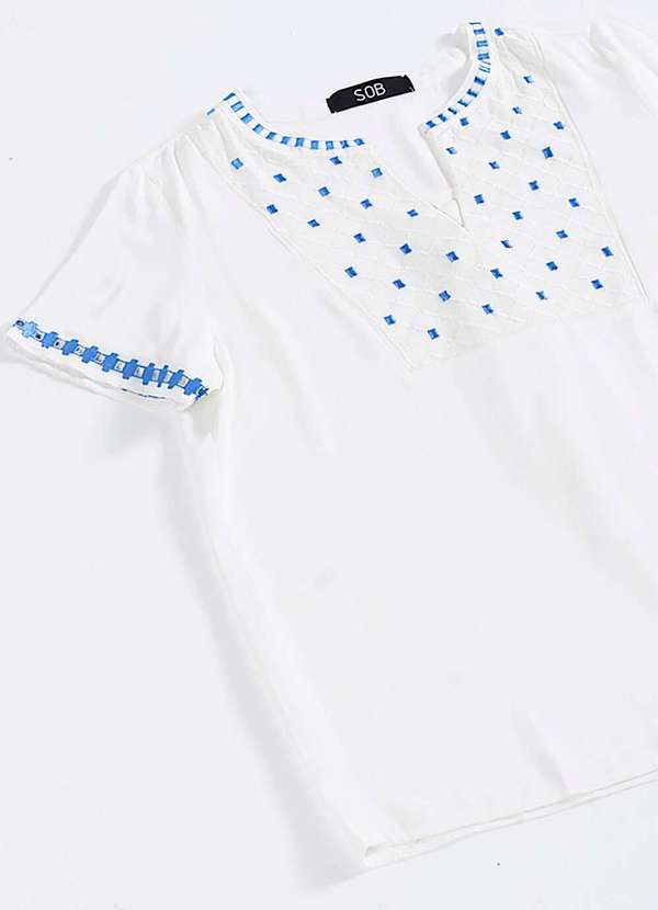 Sob - Blusa Feminina em Viscose Manga Curta Bordada - Branco 7