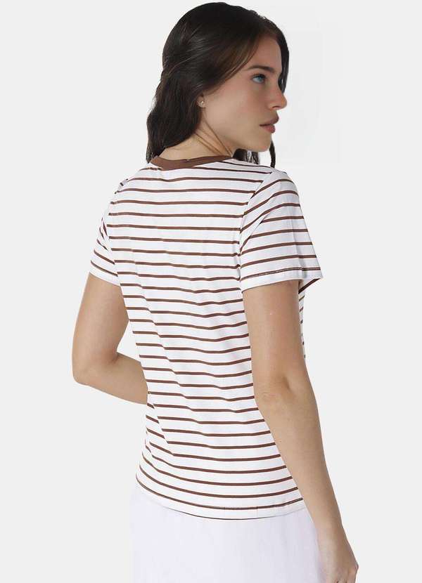 Sob - Blusa Feminina Listrada Marrom Retrô em Malha de Algodão - Marrom 4