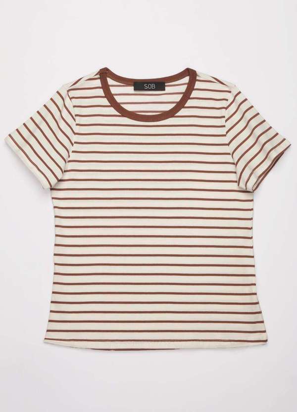 Sob - Blusa Feminina Listrada Marrom Retrô em Malha de Algodão - Marrom 5