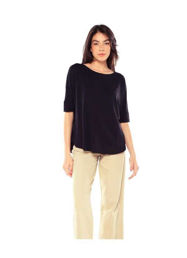 Sob - Blusa Gola Canoa com Manga em Malha de Viscose Preto 3