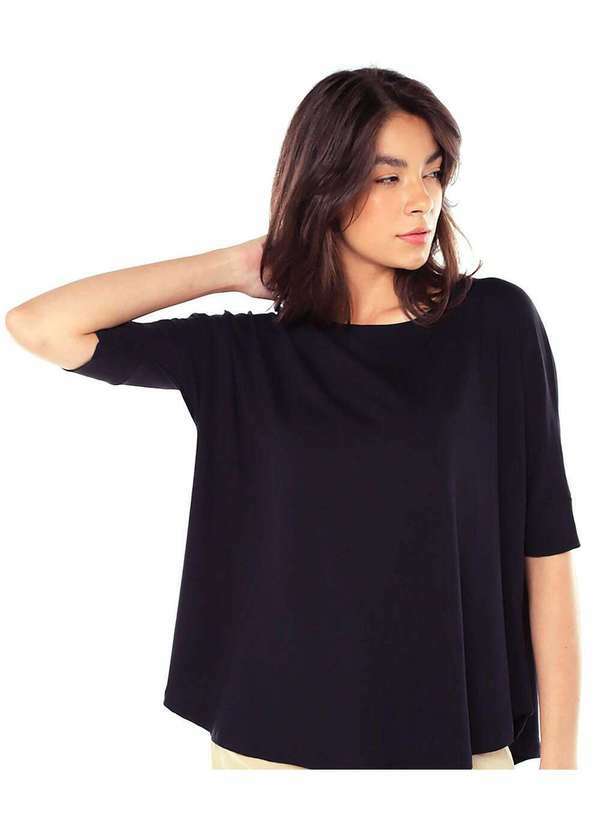 Sob - Blusa Gola Canoa com Manga em Malha de Viscose Preto 4