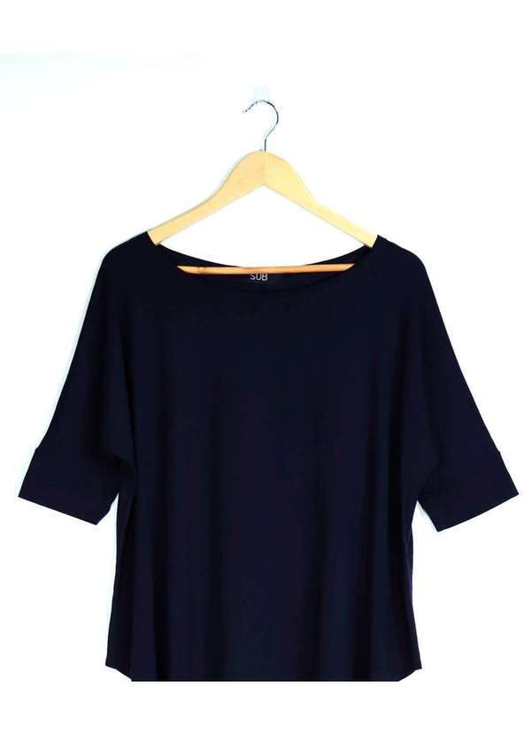 Sob - Blusa Gola Canoa com Manga em Malha de Viscose Preto 6