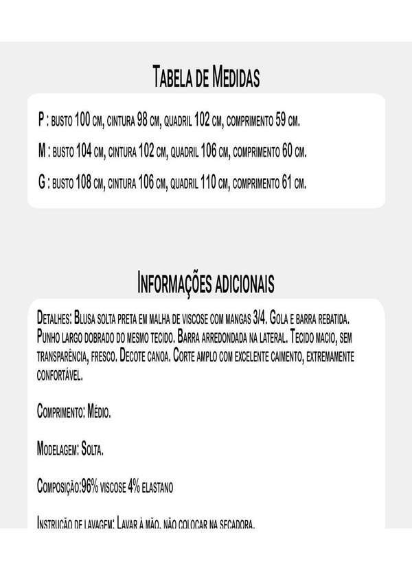 Sob - Blusa Gola Canoa com Manga em Malha de Viscose Preto 7