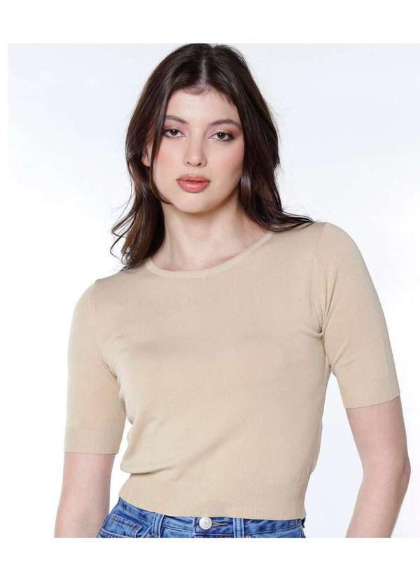 Sob - Blusa Manga Curta em Malha de Viscose Marrom