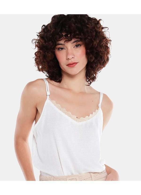 Sob - Regata de Viscose com Renda Boho Off White