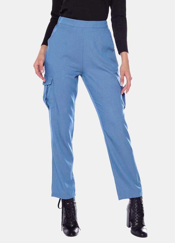 Sob - Calça Casual Feminina Viscose com Bolso Cargo Azul