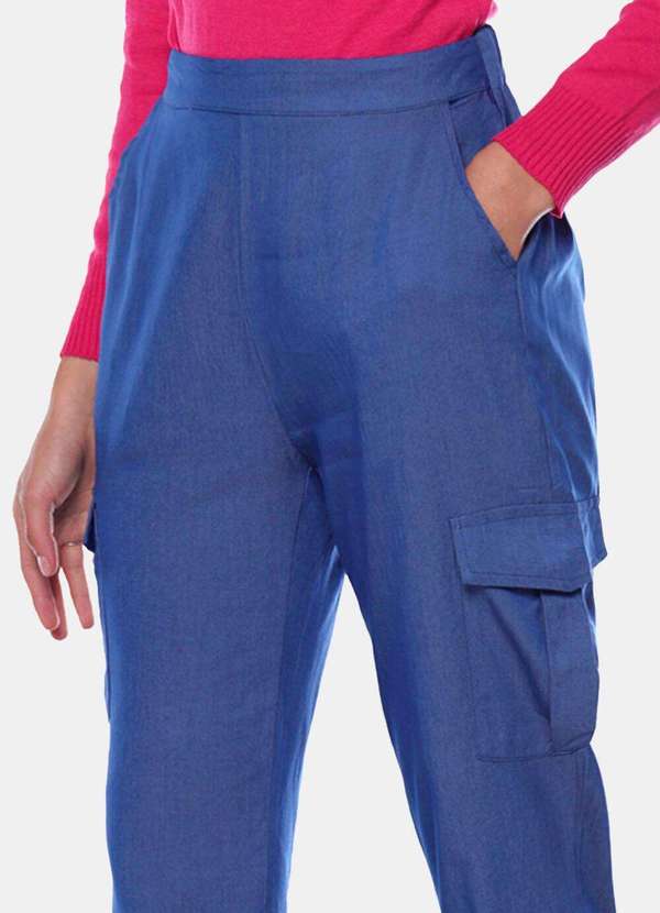 Sob - Calça Casual Feminina Viscose com Bolso Cargo Azul 4