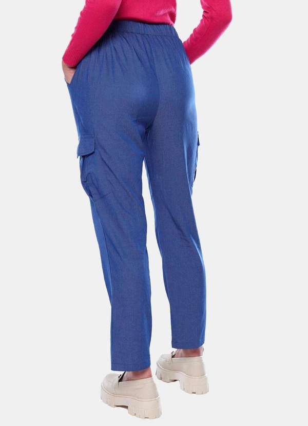 Sob - Calça Casual Feminina Viscose com Bolso Cargo Azul 5