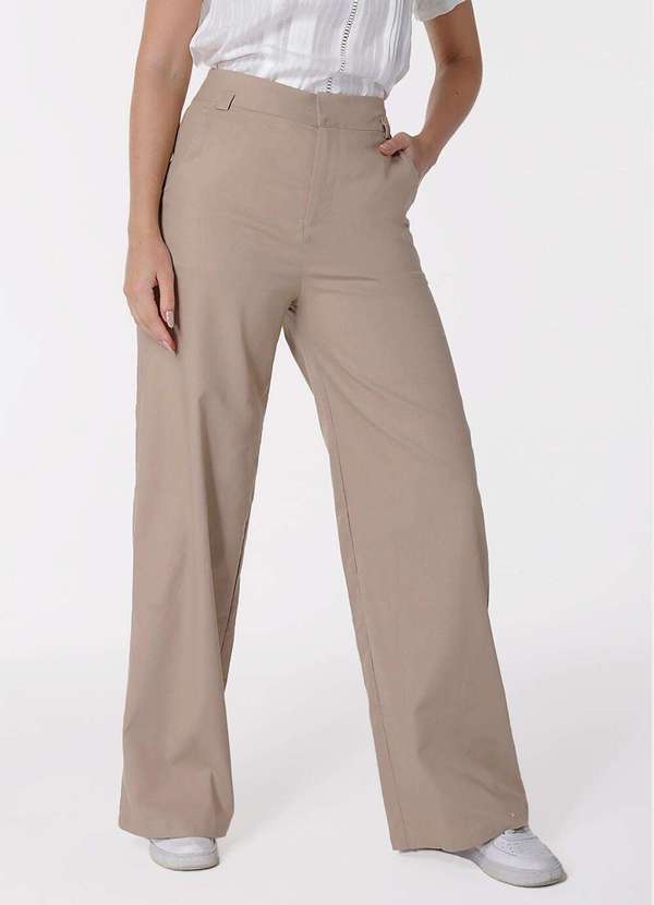 Calça de Linho Marrom Pantalona Alfaiataria Feminina Sob Marrom
