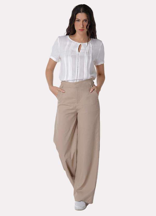 Sob - Calça de Linho Marrom Pantalona Alfaiataria Feminina Sob Marrom 3