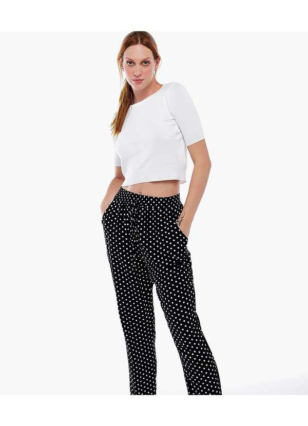 Sob - Calça de Poá Preta e Branca com Bolsos em Viscose Sob Preto 2