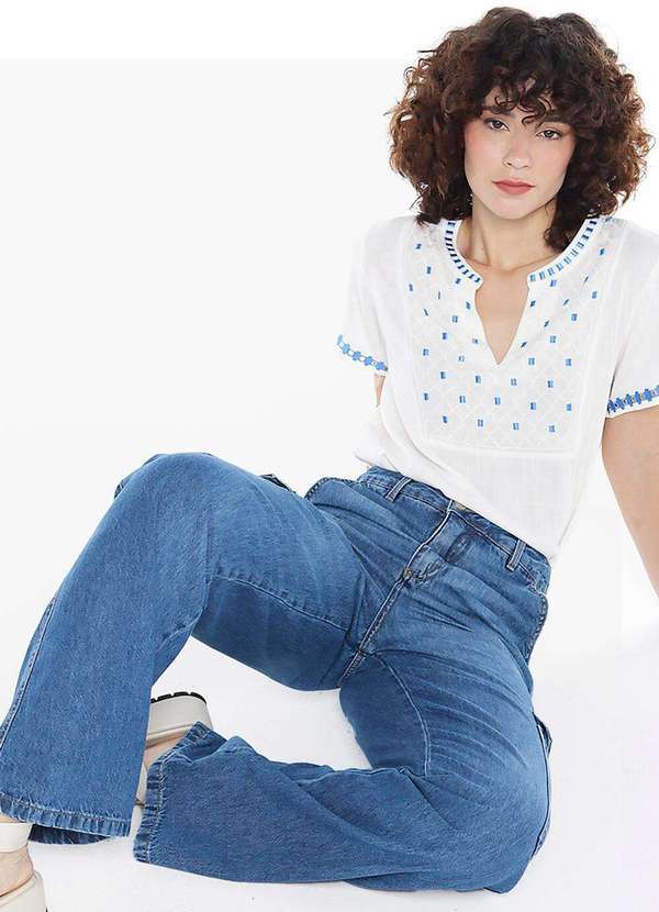 Sob - Calça Jeans Reta Feminina com Bolsos - Azul 2