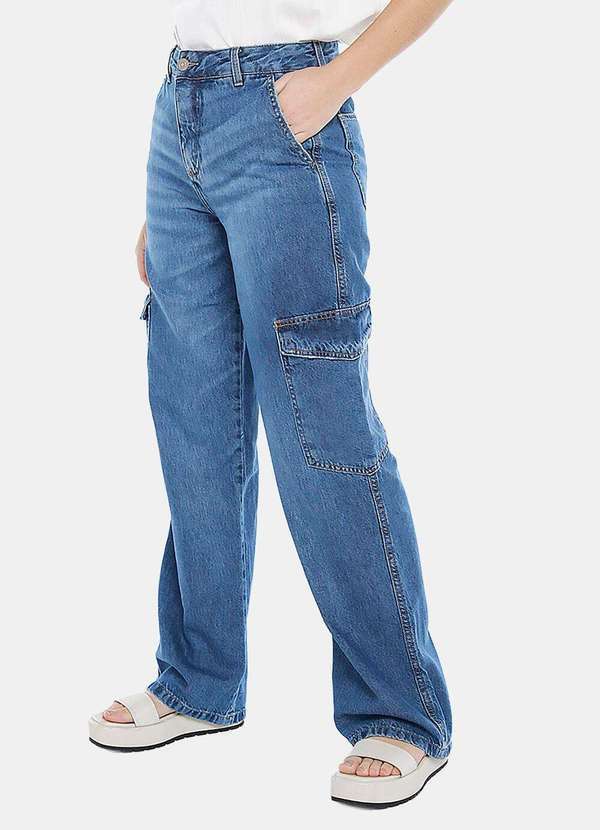Sob - Calça Jeans Reta Feminina com Bolsos - Azul 3