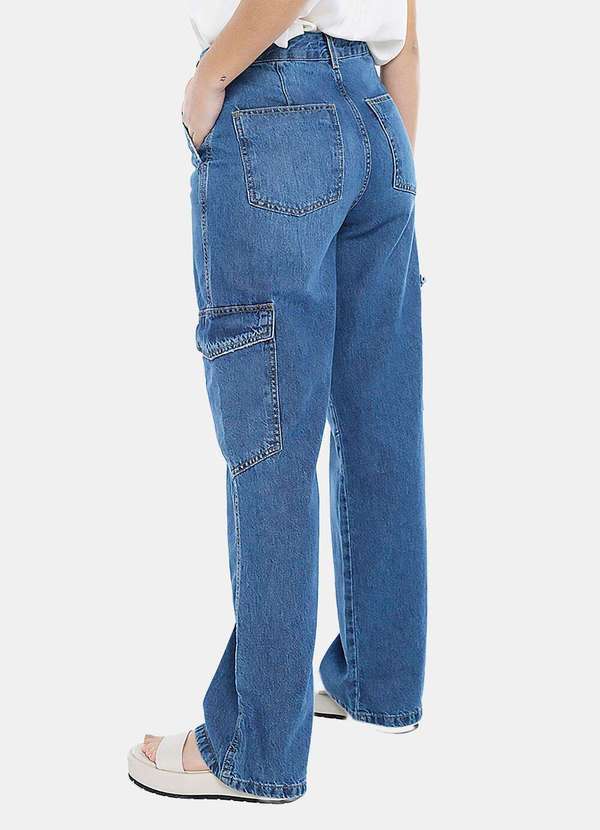 Sob - Calça Jeans Reta Feminina com Bolsos - Azul 4