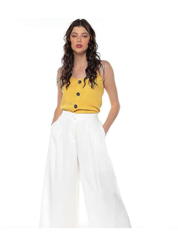 Sob - Calça Pantalona com Pregas Feminina Off White Sob com Bolsos - Branco 5