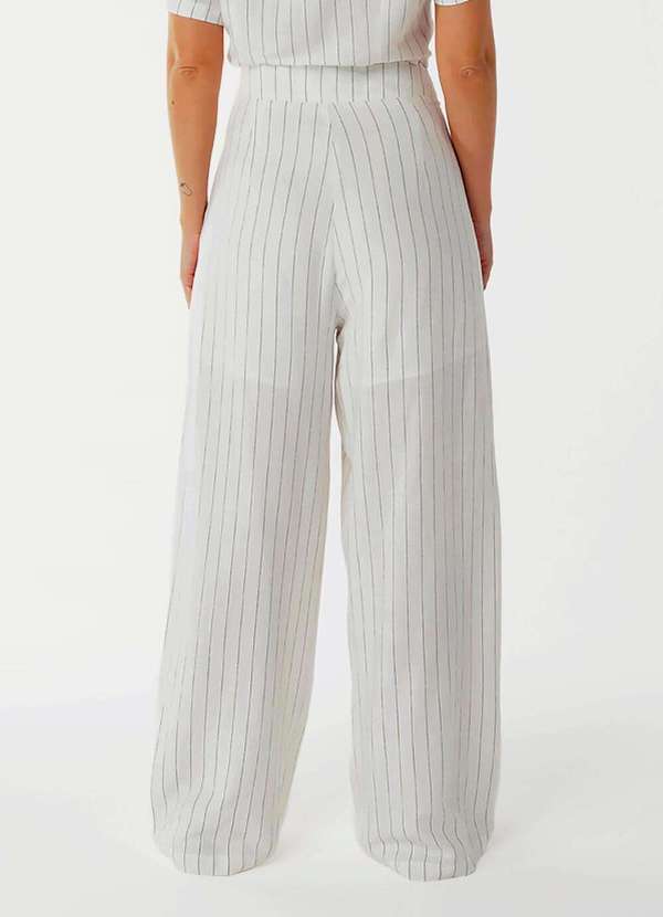 Sob - Calça Pantalona de Linho Branca Risca de Giz com Bolsos - Branco 4