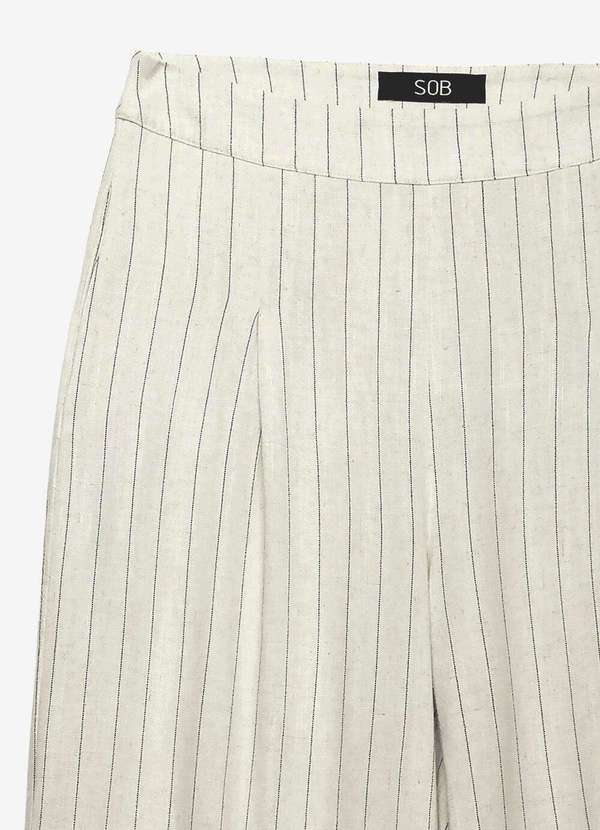 Sob - Calça Pantalona de Linho Branca Risca de Giz com Bolsos - Branco 6