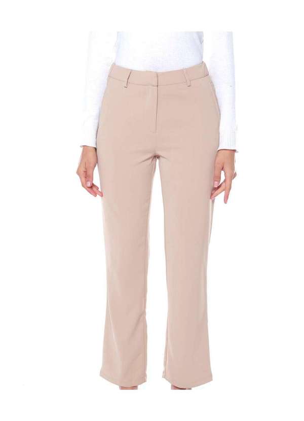 Calça Social Feminina Alfaiataria Reta Bege Sob Moda