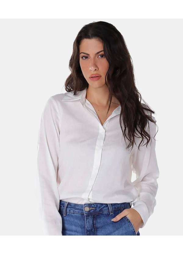 Sob - Camisa Branca Feminina Viscose com Linho Sob - Branco