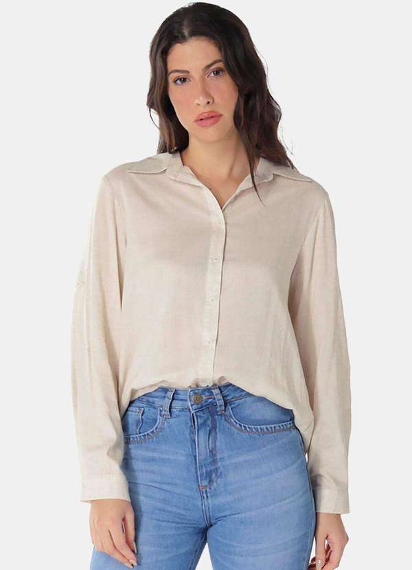 Sob - Camisa Feminina Areia Viscose com Linho Sob - Bege