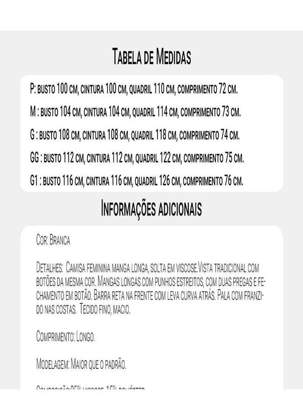 Sob - Camisa Feminina Manga Longa Viscose Branco 2